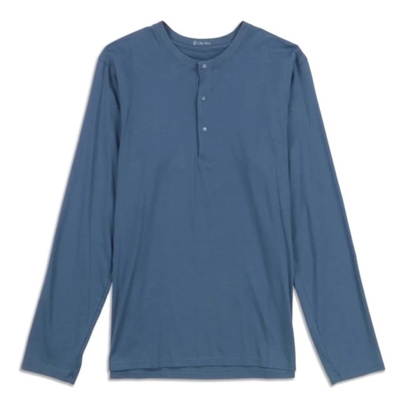 Lululemon Shirt Mens 5 Year Basic Long Sleeve Henley Top Blue Button Front - Picture 1 of 10